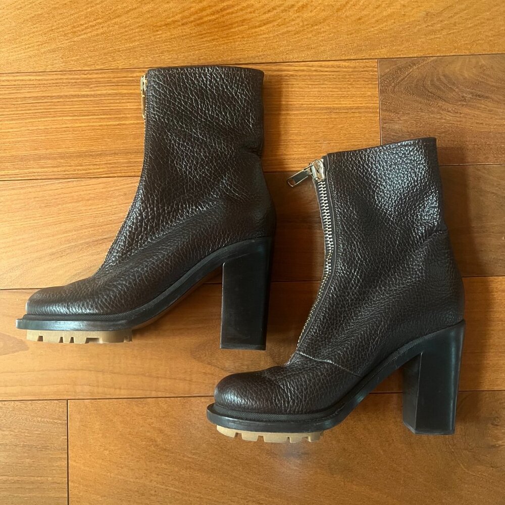 Jil Sander Dark Brown Textured Heeled Boots